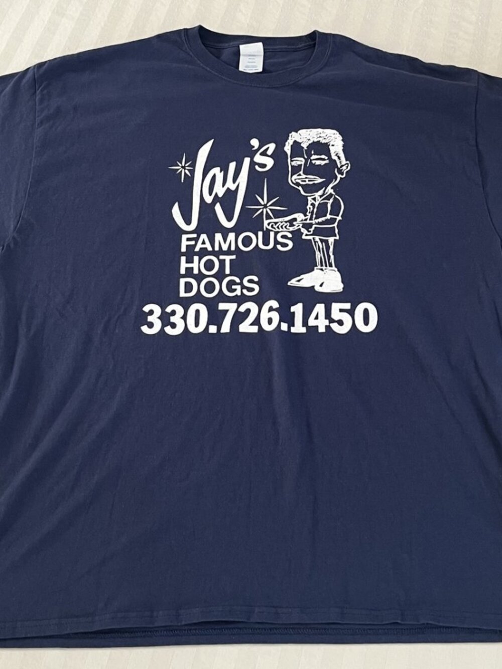 Jay’s Famous Hot Dogs Size 2XL Mens Blue Short Sleeve Logo T-shirt